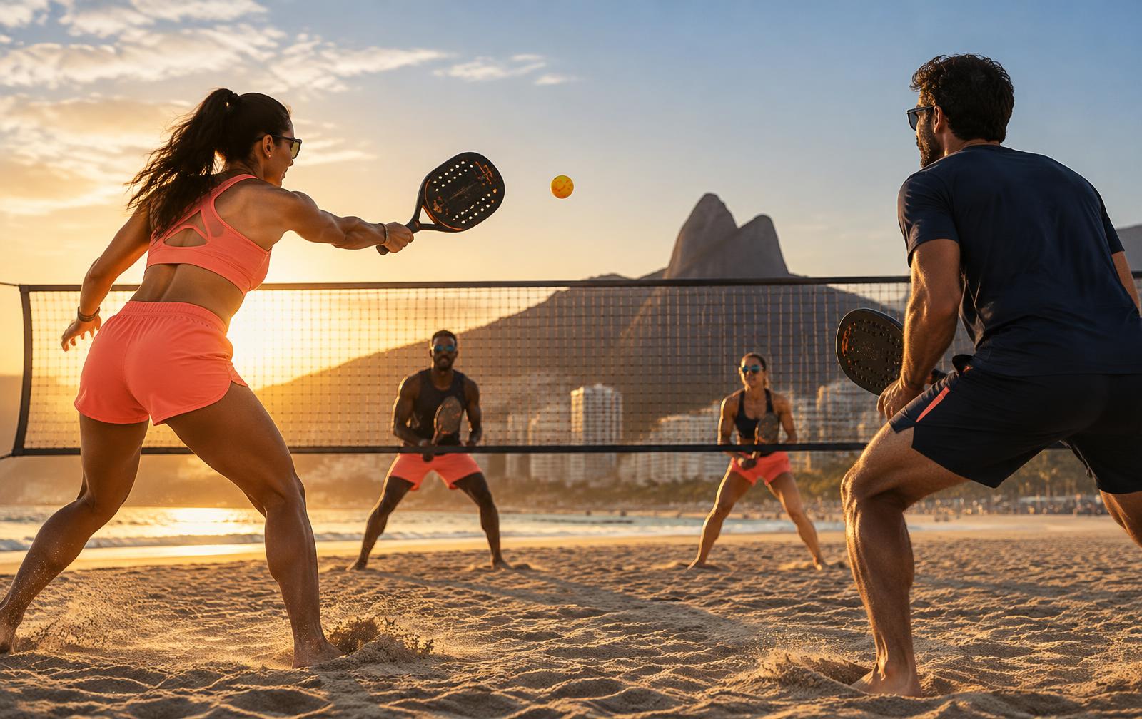Partida de beach tennis em ação